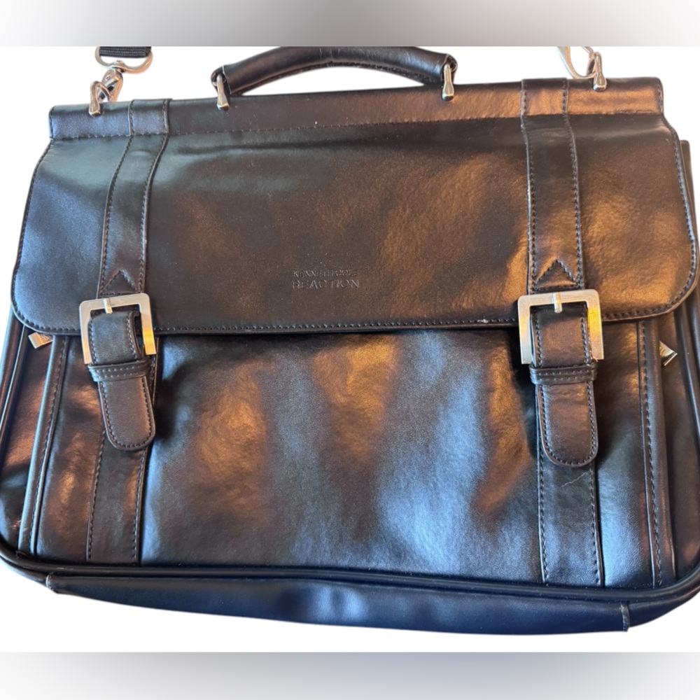 High End Kenneth Cole Reaction Men's Black Leather Briefcase Laptop Bag MINTY - Picture 2 of 16
